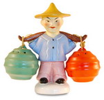 Pair of Cruets formed as a Coolie with Chinese Lanterns -Sold