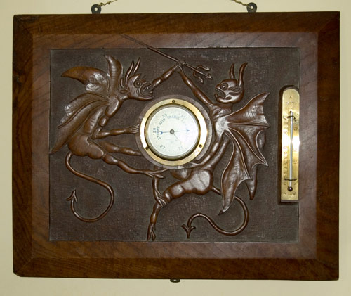 Aneroid Barometer Mounted on Carved Panel