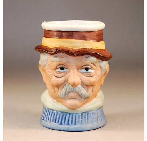 Bisque Egg Cup formed as a Male Character face (Sold)