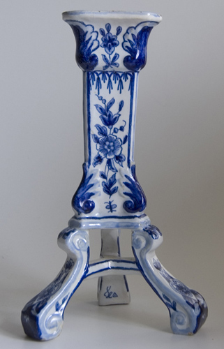 19th century faience tripod candlestick by Fourmaintraux Freres